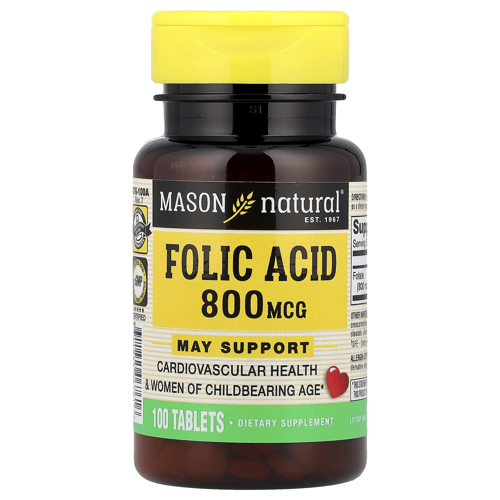 

Folic Acid, 800Mcg, 100 Tablets