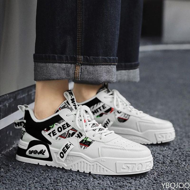 Four Seasons Fashion New Thick Soled Casual Anti Slip Board Shoes Small and Versatile Letter Low Cut Trendy Lace Up Men's Shoes