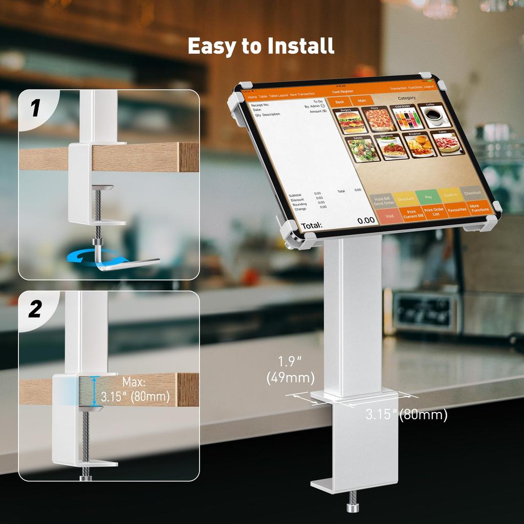 Rotation Kiosk Stand Silver AboveTEK Retail Industrial Compatible with Inch iPad Tablets AirRegister Anti-Theft 360-Degree Clamp-On