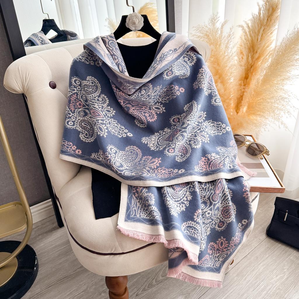 Women'S Autumn Winter Warm Faux Cashmere Scarf Jacquard Shawl Wrap Cozy Blanket Neck Protection