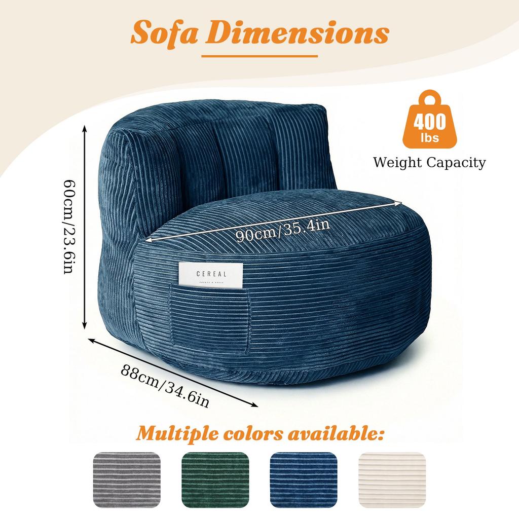 Übergroßer Sitzsack für Erwachsene, Riesiges Bodensofa aus Memory-Schaum, Großes Faulsofa