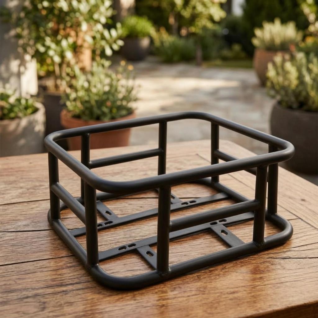 Black Metal Rear Bike Cargo Basket Practical with Quick-Release