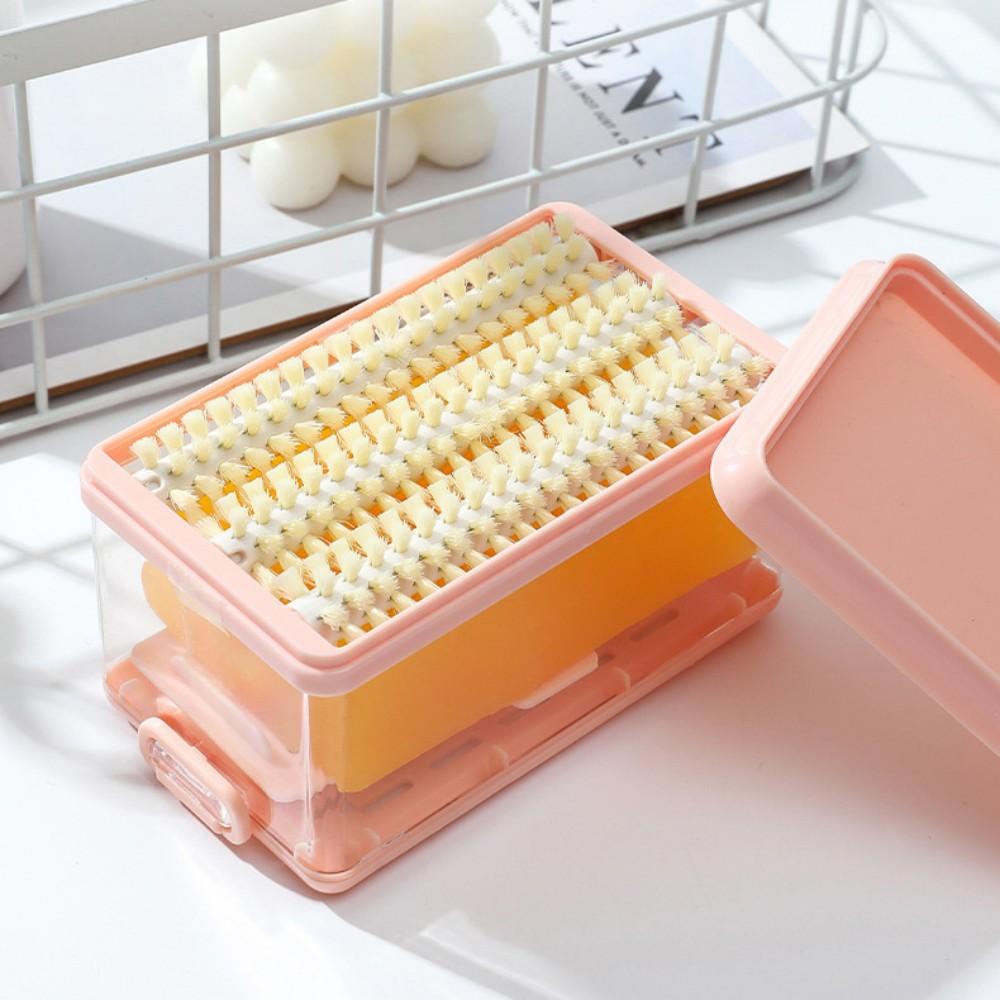 Brush Type Soap Box Multifunctional Soap Dish Soap Rack Storage Box With Brush Lid Hands-free Laundry Tool Portable Foaming Box