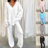 Winter Cozy Solid V-Neck Casual Daily Home Wear Two-Piece Set
