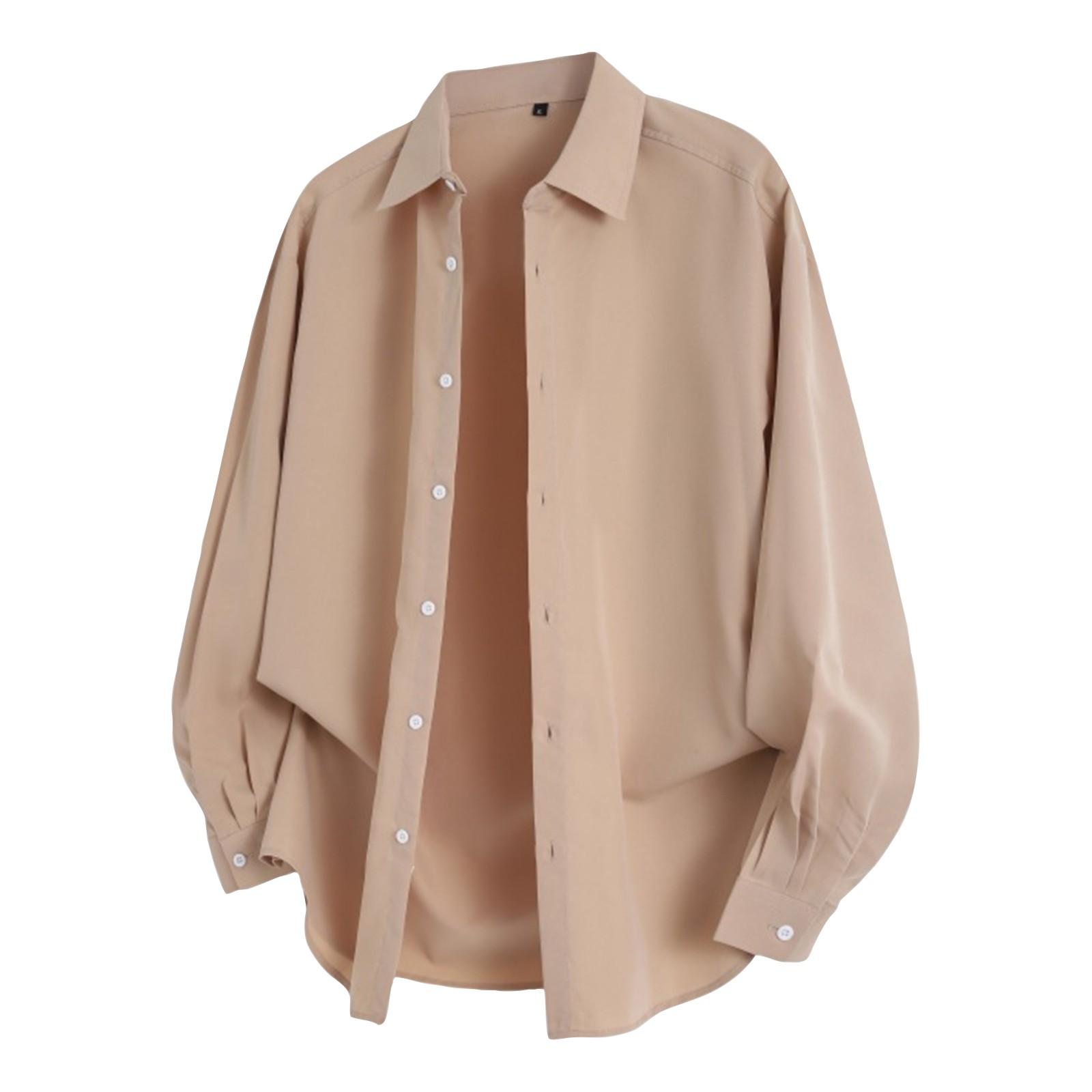 

Men s Casual Comfortable Long-Sleeve Shirt Cardigan With Lapel Collar Top XXXL хакі