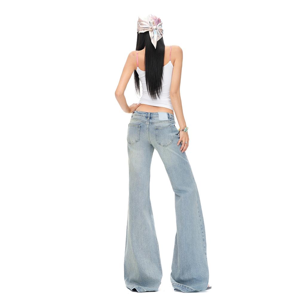 Light-colored low-waisted and slightly pulled jeans, women's summer new loose-fitting wide-legged and thin, no-leg flared pants