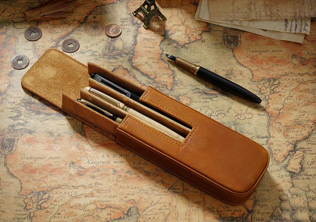 Crazy Horse Leder Mehrfach-Stifteetui: Handgefertigte magnetische Schubladen-Stil Füllhalter-Aufbewahrungsbox