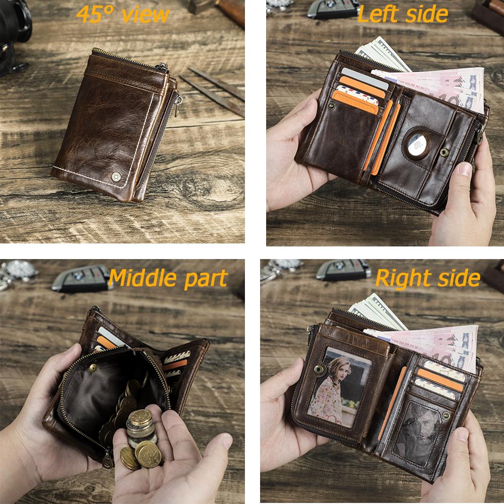 Herren Vintage RFID-Blockierende Zweifach-Geldbörse Mit Abnehmbarem Reißverschluss-Münzfach Echtes Öl-Leder Ausweis-Halter Geldbörse Herren