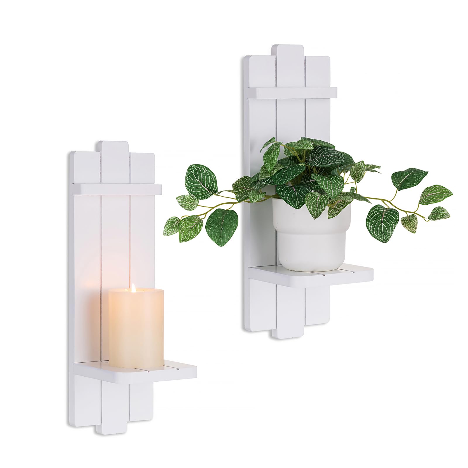 

Wall Candle Sconces Set of Two Rustic Wood Candle Holder Wall Decor Wall Mounted Candles Sconce for Bedroom Living Room Bathroom білий
