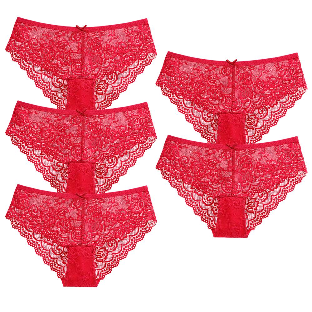 Damen Baumwollslips M-2XL Damen Patchwork Spitze Unterwäsche Sexy Hüftslips Damen Bequeme Unterhosen 5 Stück/Set