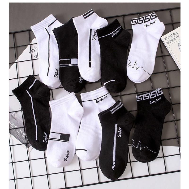 10 Paires de Chaussettes Socquettes Simples à Rayures et Motifs Lettres pour Homme, Chaussettes Confortables, Respirantes, Douces et Absorbant la Sueur pour l'Extérieur pour Homme