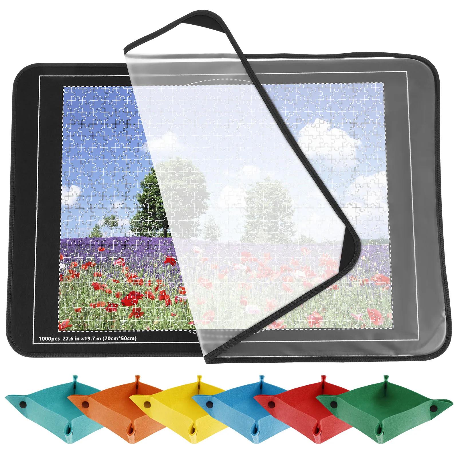 Набор ковриков для пазлов, легко хранить, универсальная доска для пазлов с лотком для сортировки, прочный пыленепроницаемый лоток для сортировки пазлов для ваших детей