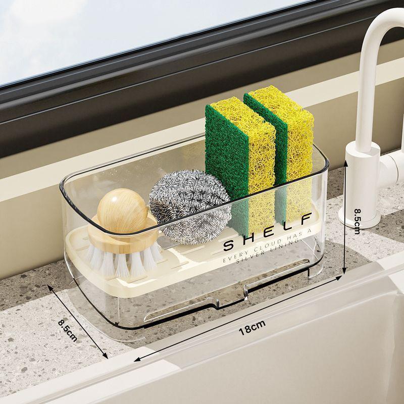 Multi-Functional Sink Rack with Drainage Shelf and Dish Towel Holder Countertop Storage for Sponges Soap Brushes Organization
