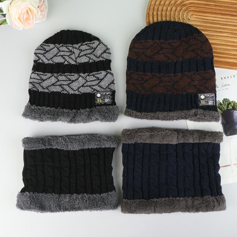 1Set Winter Warm Hat Scarf Set For Men Women Outdoor Thickened Cycling Hats Scarf  Windproof Cold-Proof Scarf Cap