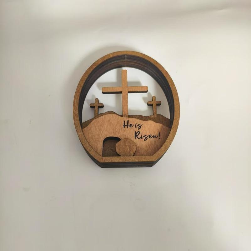 1pcs Easter Multi-Layer 3D Wooden Cross Decor Home Office Desktop Ornament Easter Egg Craft Decoration