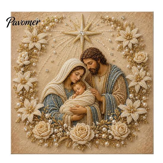 DIY Christmas Gift Ideas Faux Pearl Art Kit, Church Painting Jesus Kit Holy Family Wall Decor Craft for Adults, Handmade Holiday Textured