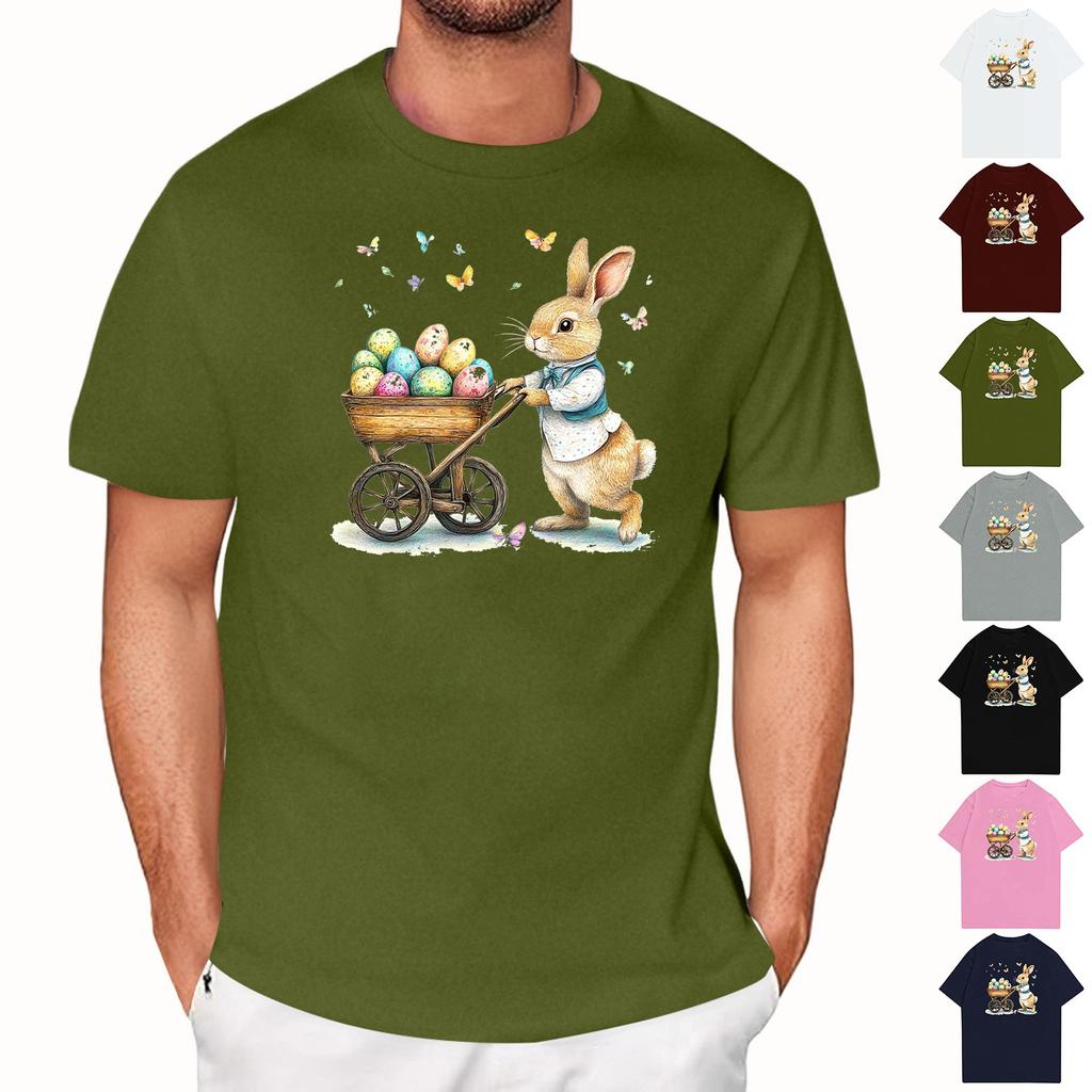 Velikonoce - Pánské ležérní volné tričko s potiskem zajíčka, kulatý výstřih, přetahovací, s krátkým rukávem