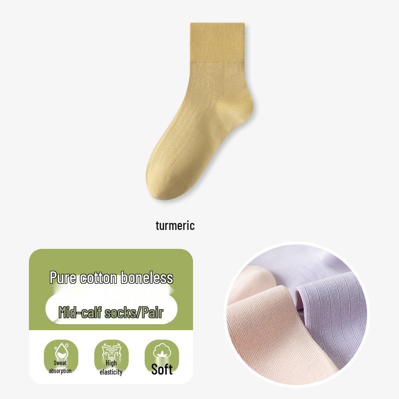 Women's Seamless Thin Cotton Mid-High Socks - Solid Colors, Odor-Resistant, Sweat-Absorbing, Ideal for Spring & Summer