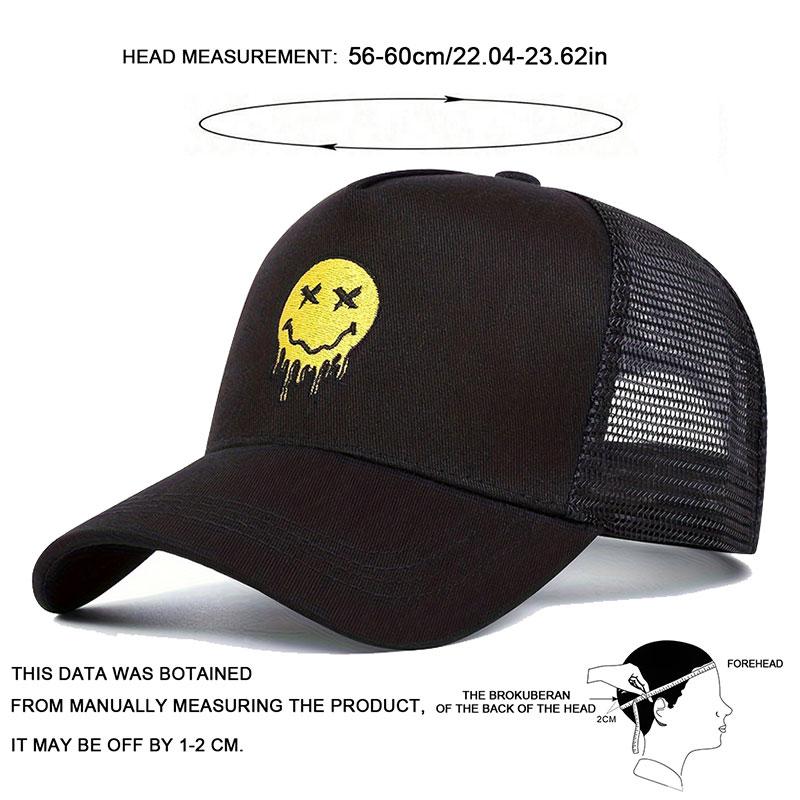 Șapcă de baseball unisex cu broderie față zâmbitoare, ajustabilă, hip hop, de primăvară-vară, pentru exterior, călătorii, pentru femei, bărbați