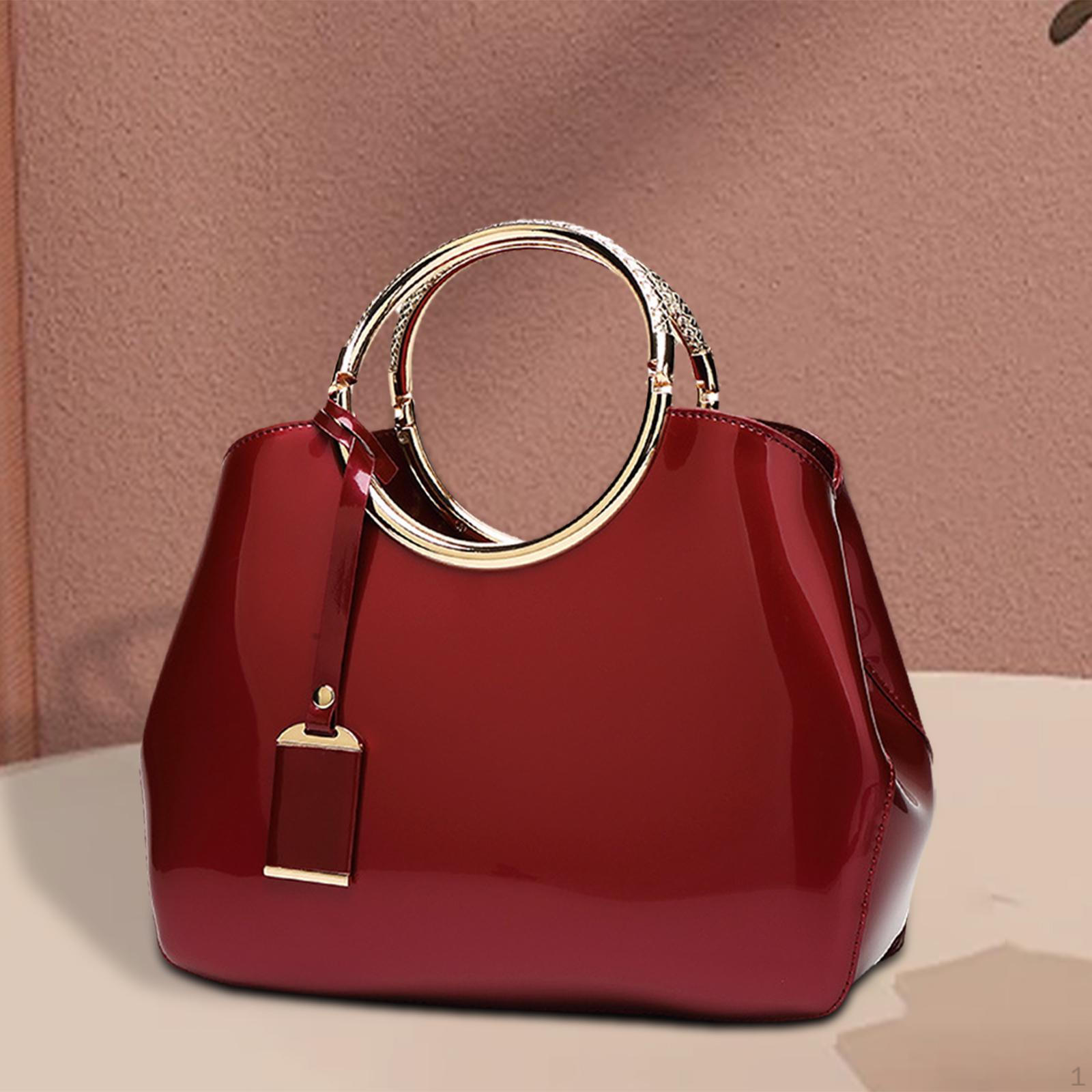 Глянцевая лакированная кожаная сумка через плечо Элегантная женская сумка-хобо бордовый 3598₽