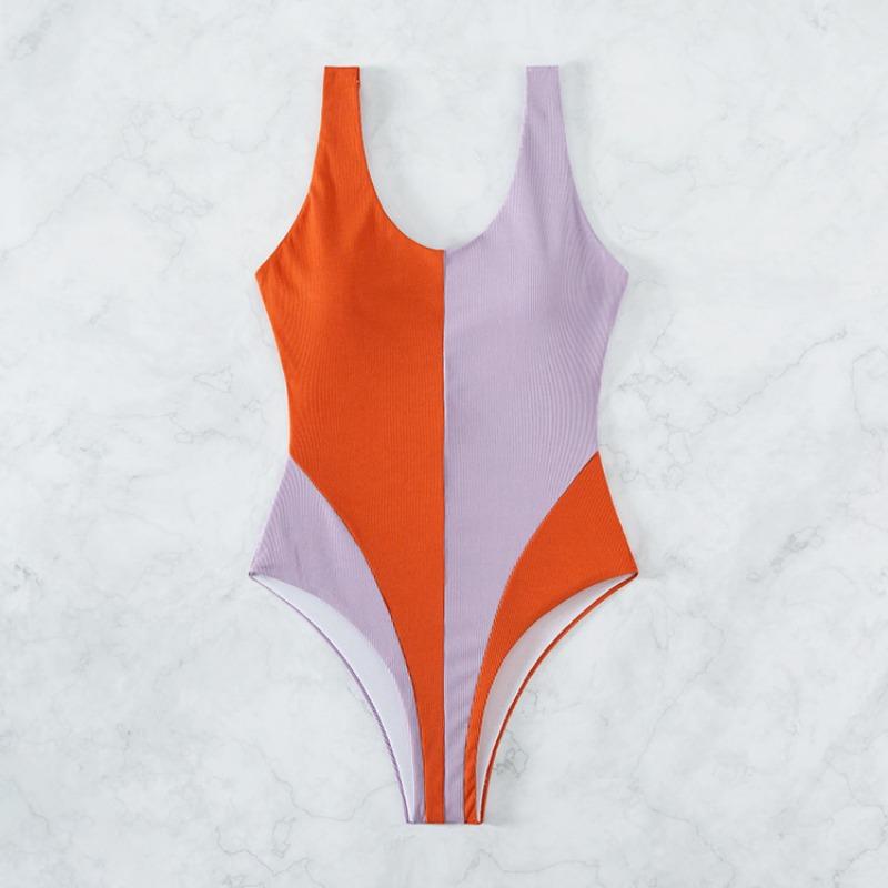 Nouveau Maillot de Bain Une-Pièce Contrasté Épissé pour Femmes