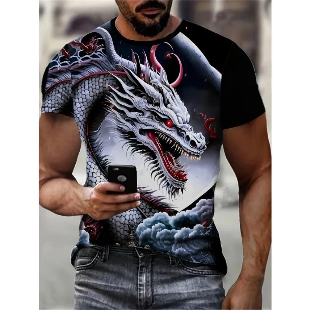Men's Animal Printed Round Neck T-shirt 3D Printed Summer Oversized Casual Sports Style Loose Comfortable Soft Breathable T-shirt
