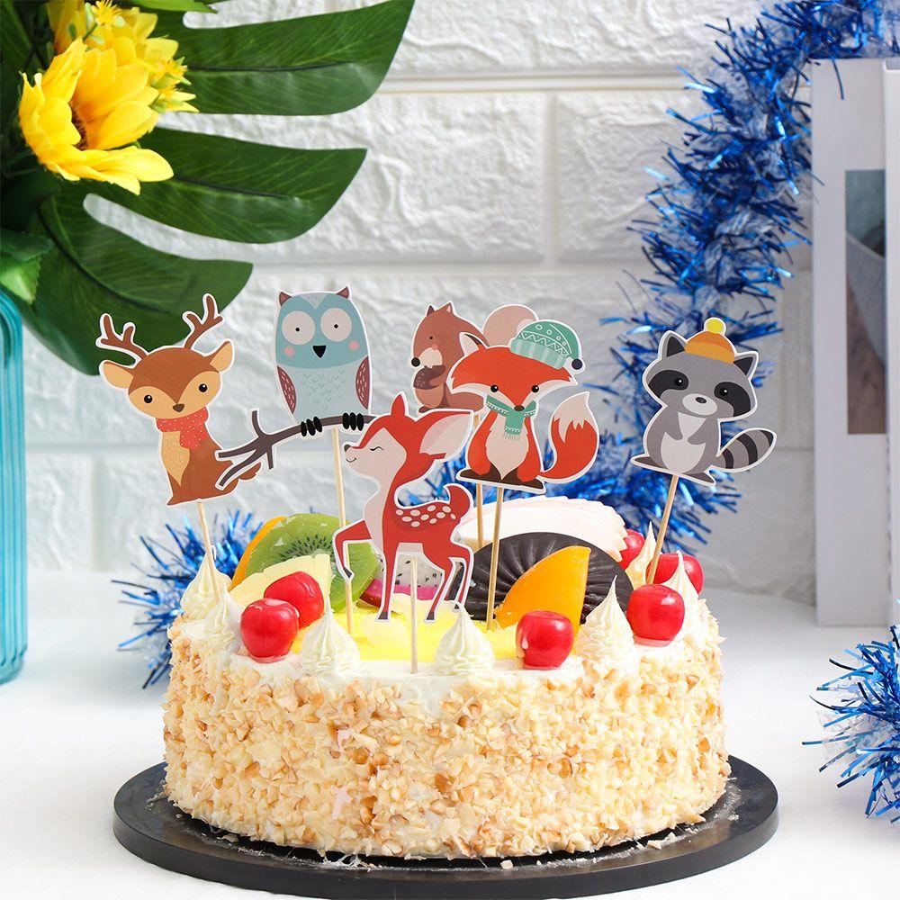 Kids Jungle Animal Model Paper Made Baby Decorations Woodland Creatures Theam Cake Toppers Forest Animal Shape Cupcake Topper