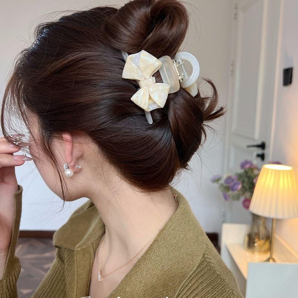 Hair Clip Retro Bow Acetate Hair Claw Jelly Shark Clip Sweet Solid Color Shark Clip  Girls
