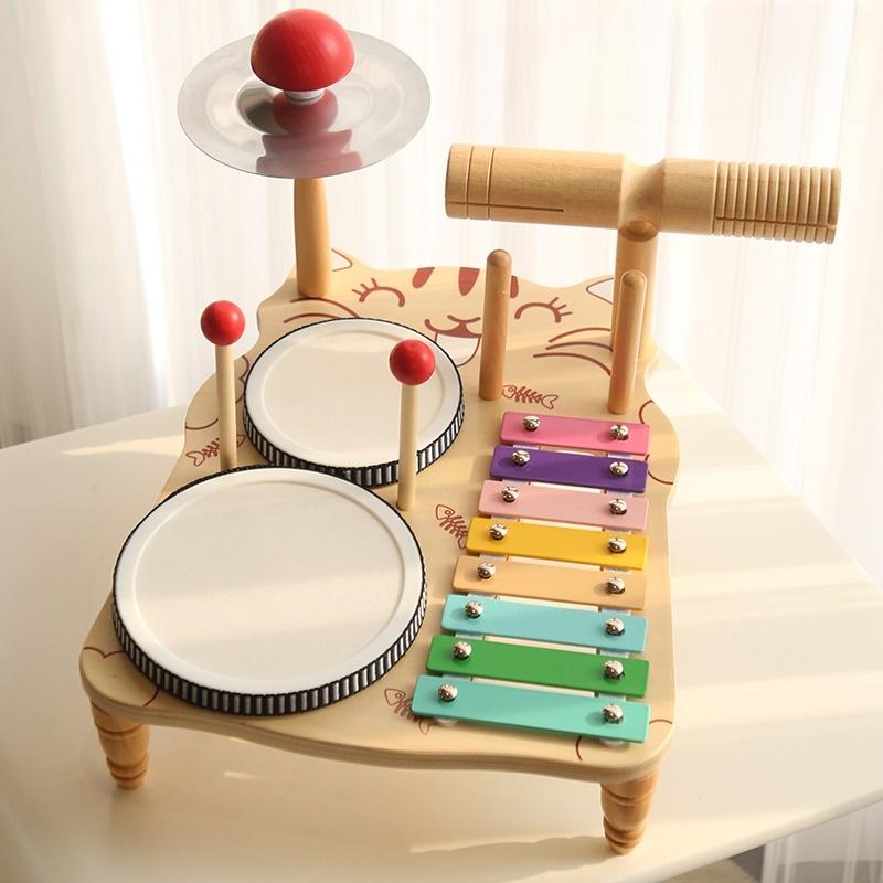 Kids Wooden Music Percussion Instrument Toys Playsetss Playset Musical Drum Wooden Music Kit Baby Sensory Kids Drum