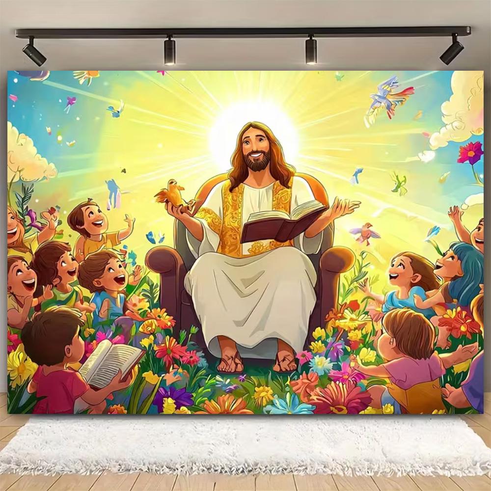 Easter Religion Jesus Theme Party Decoration Photography Background, Easter Egg Rabbit Banner Photography Studio Backdrop Cloth