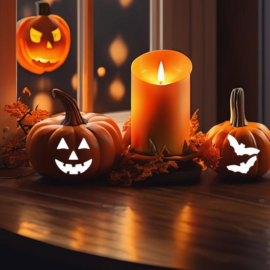 Halloweenské šablony na obličej dýně Dekorační malířské šablony Opakovaně použitelné Akrylové kreslicí šablony pro DIY řezání dýní Dřevěná nástěnná dekorace