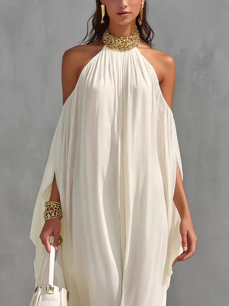 Elegantes Off-Shoulder Chiffon Maxikleid - Street Fashion Lässig Lockerer Schnitt