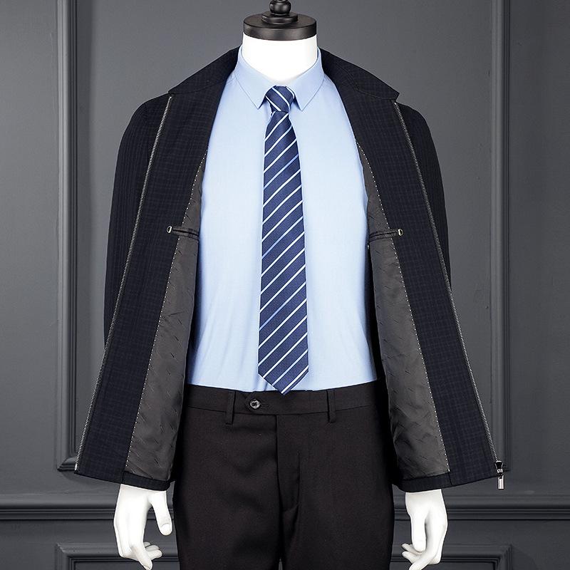 Jacket Men's Middle-aged and Elderly Lapel Spring Autumn and Winter Wool Jacket Dad's Simple Casual Plaid Jacket