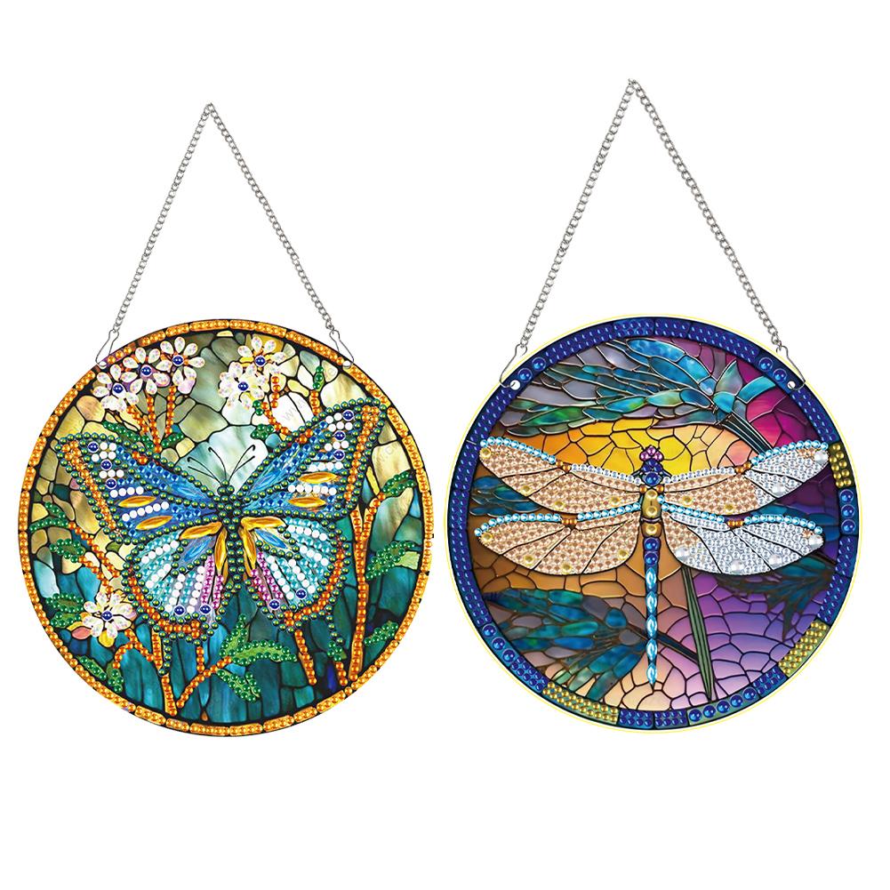 2 Stück Tier-Thema 2D Flach DIY Hängende Diamant-Kunst-Kits Strass Diamant-Kunst Fensteranhänger Fensterhängekunst für Heimdekoration