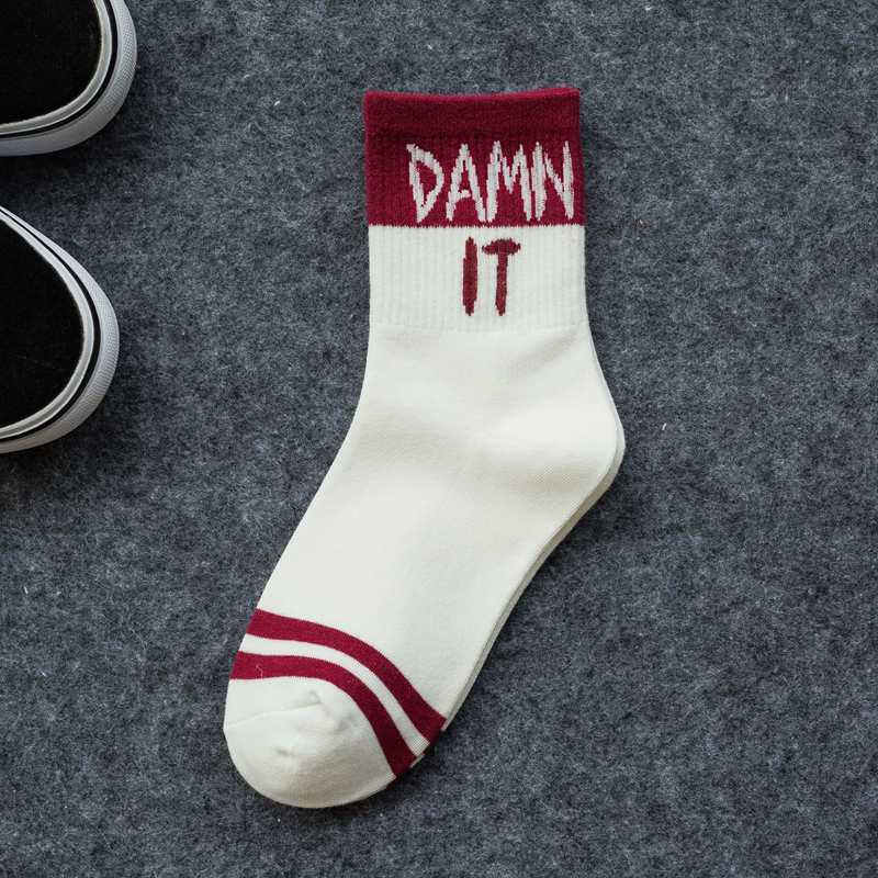 Fashion Men Women Cool Letter Print Funny Design Cotton Black Red Casual Socks