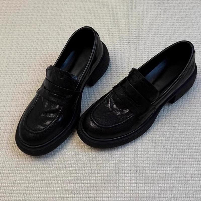 Soft Leather Version~ British Style Platform Loafers Women's One-pedal Lazy Shoes Versatile Single Shoes College Style Jk Uniform Shoes