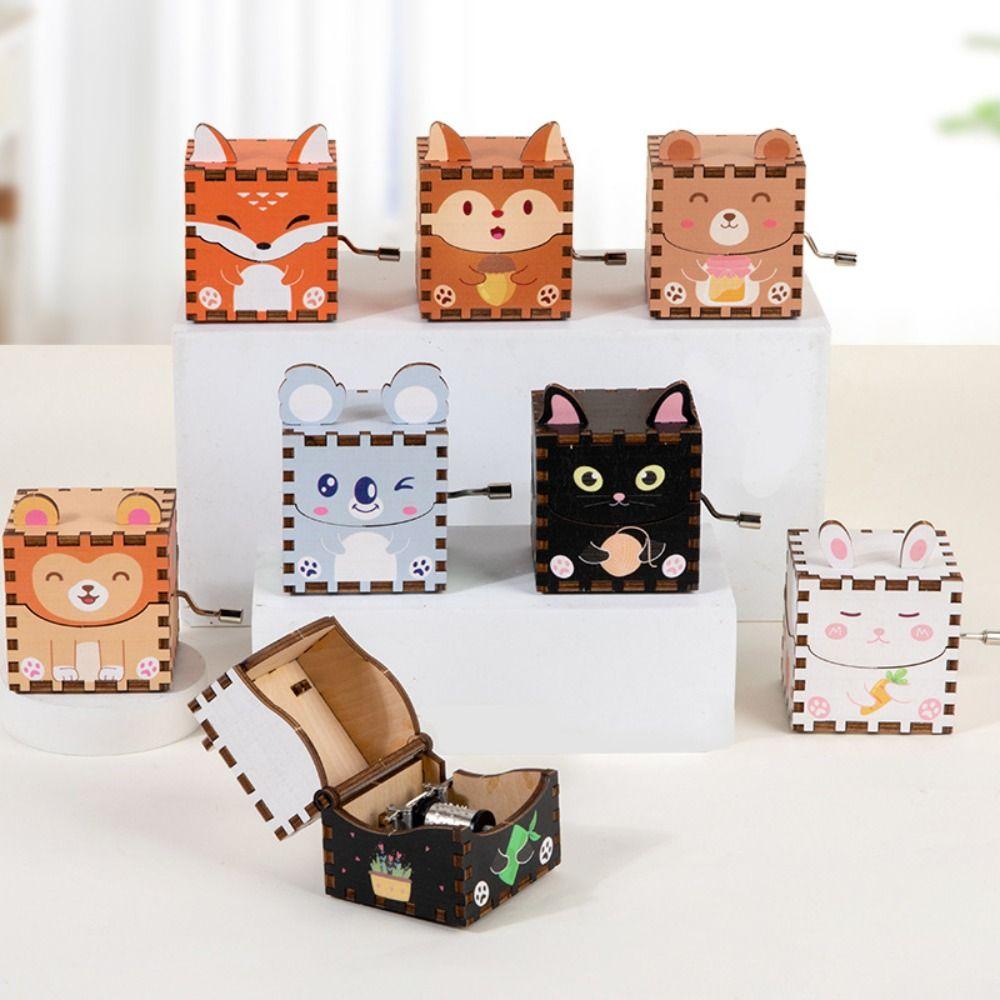 

Color Print Wooden Music Box Puzzle Structure Cartoon Animal Music Box Children s Toys Style G