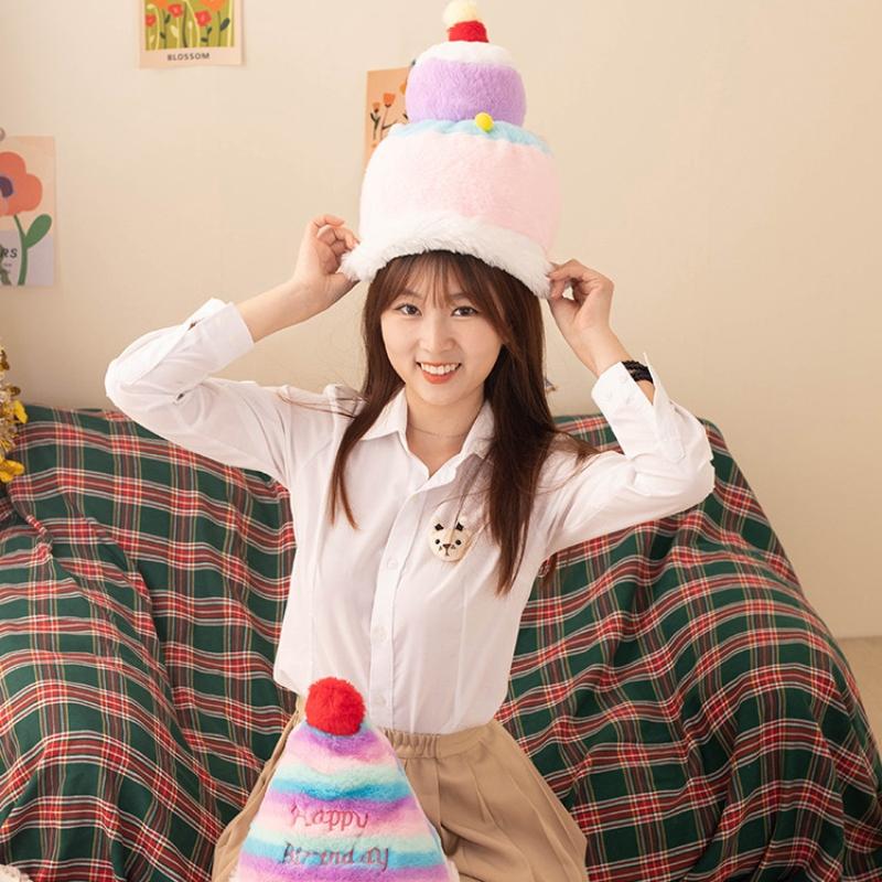Cake Plush hat 3D Cartoon Cake Hat  Doll Both sides Fancy Caps for Dress Party, Favors Gifts, Costume Accessories