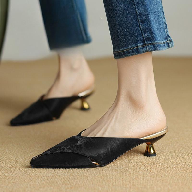 Fashion 2025 NEW Hot selling elegant stylish Half Slippers Female Summer Outside Wearing Pointed High Heels Stiletto Sandals Female