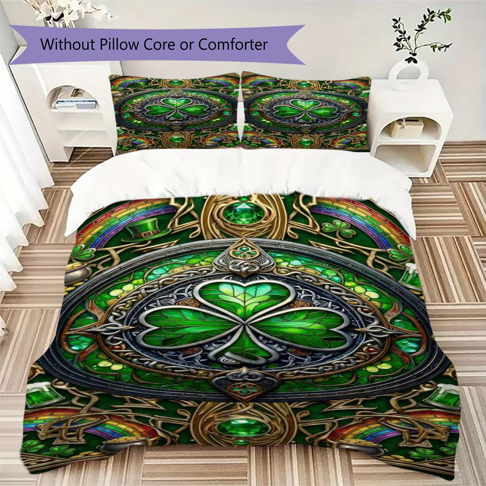 St.Patrick's Day Pattern Bedding Uilt Set Uilt Cover Pillowcase Home Decoration Birthday Gift (1 * Duvet Cover + 2 * Pillowcase Without Core)82