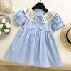 Summer Girls Solid Lace Short Sleeve Princess Dress Kids Sweet Party Gown Casual Children Clothing