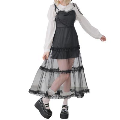Yume Tembo Heart Frill Tulle Camisole Landmine Style Women's Dress, Black, Mass-Produced,
