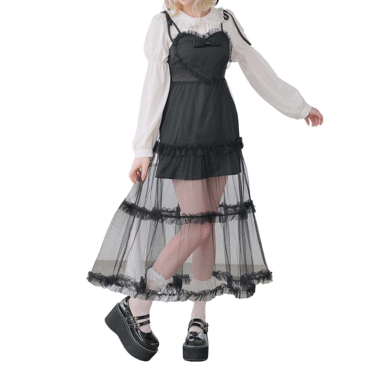 

Yumetenbo Heart Frill Tulle Cami Dress, Landmine Style, Tulle Cami Dress, Strapless, Women s, Sizes LL and 3L, French Girly