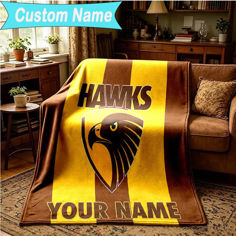 1PC Custom Name Blanket Hawks Team Spirit Flannel Blankets Patterns Throw Blanket All-Season Soft Gift for Couch, Bed, Camping, Birthday Gifts