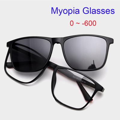 Óculos Filtradores de Luz Azul para Miopia Masculina Marca Retrô Óculos de Sol Quadrados Pretos Clip-On Óculos Anti-Reflexo para Miopia