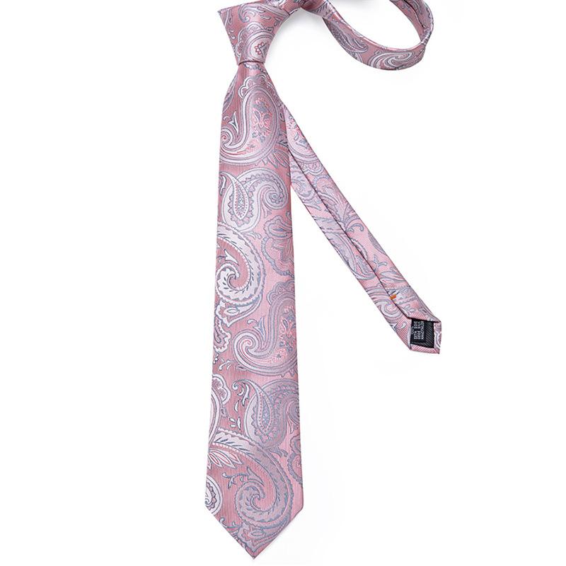 Dibangu Men's Tie Set Purple Design Paisley Fashionable Necktie Pocket Square Handkerchief Cufflinks Set for Wedding