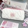 Large Capacity Milk White Butterfly Bow Pencil Case Cute Layered Storage Pencil Bags Portable Students Stationery Storage Bag