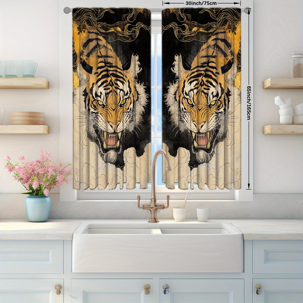 2pc Tiger Print Curtains  Rod Pocket   Sheer for Bedroom   Office   Kitchen   Living Room & Study – Stylish Home Decor