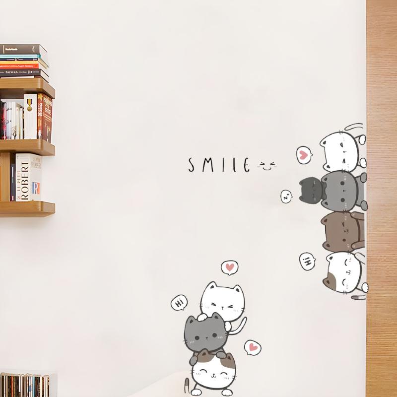 1Pc Furniture Cartoon Cute Cat Wall Stickers For Door Home Decor Accessories Living Room Kids Room Decoration Wall Decal