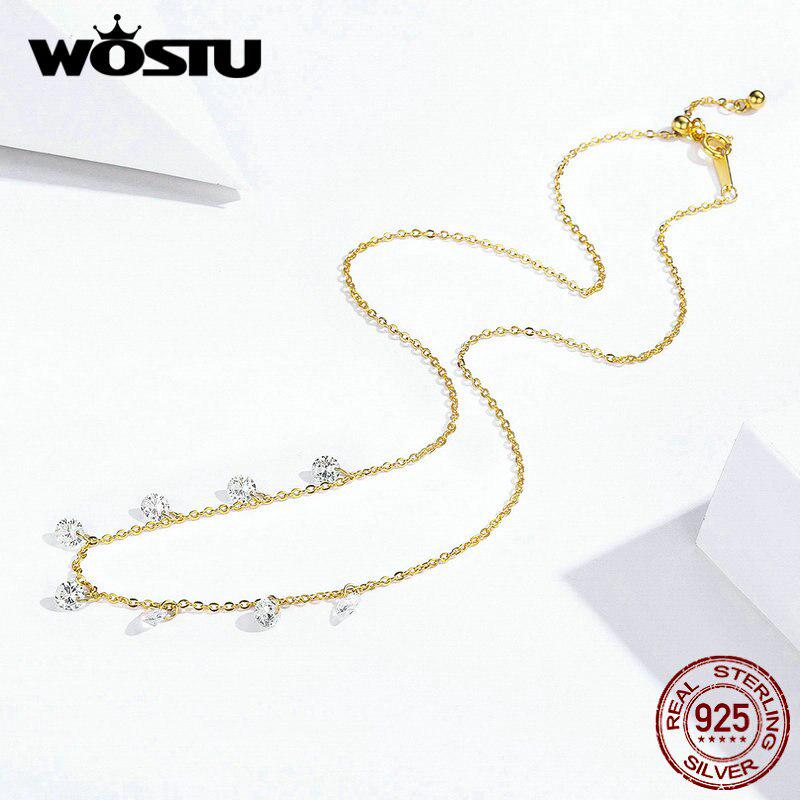 WOSTU Colier mic cu zircon autentic din argint 925 Colier cu design simplu